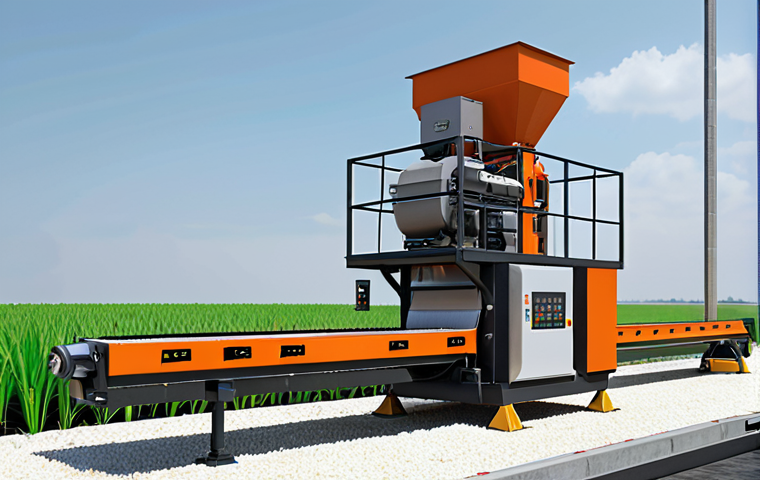 ** A detailed 3D rendering of a modern, efficient rice milling machine. The design should emphasize safety features and ease of maintenance. Include elements like digital control panels, ergonomic access points, and durable materials suitable for a tropical climate.
**