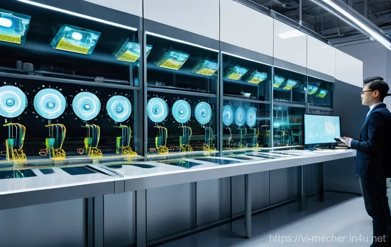 기계설계와 IoT 기반 설계 기술 - **Prompt:** A visually striking, ultra-modern factory floor at dawn, bathed in the soft glow of inte...