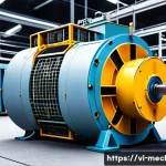 Home 19 기계설계기사와 전동기 설계 사례 - A highly detailed technical illustration of an industrial synchronous electric motor in operation, s...