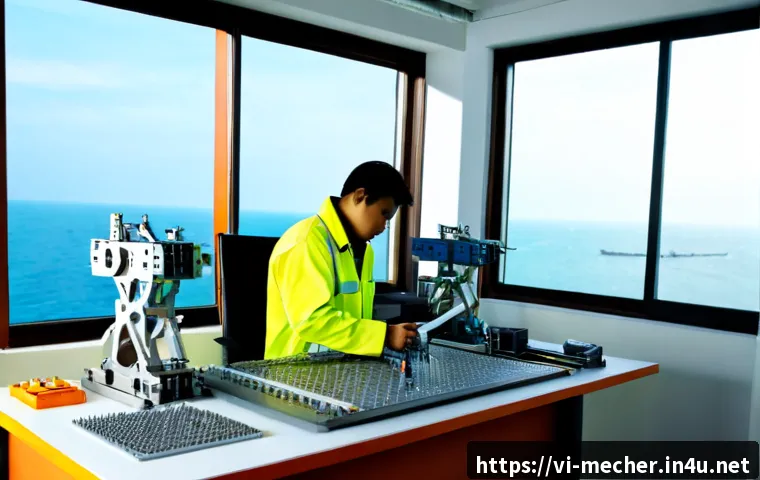 Home 30 기계설계기사와 해양 구조물 설계 - Photorealistic Vietnamese mechanical design engineer in clean safety attire studying a detailed scal...